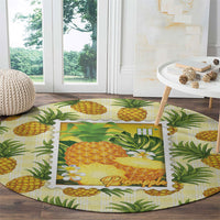 Aloha Hawaii Hala Kahiki Palaka Motifs Round Carpet Hawaiian Pineapple Stylized Stamp LT14 - Polynesian Pride