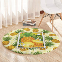 Aloha Hawaii Hala Kahiki Palaka Motifs Round Carpet Hawaiian Pineapple Stylized Stamp LT14 - Polynesian Pride