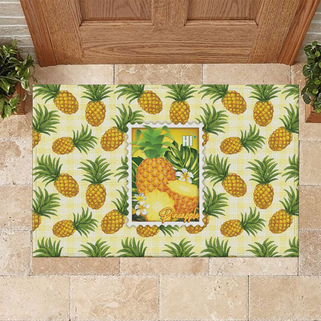 Aloha Hawaii Hala Kahiki Palaka Motifs Rubber Doormat Hawaiian Pineapple Stylized Stamp LT14 Yellow - Polynesian Pride