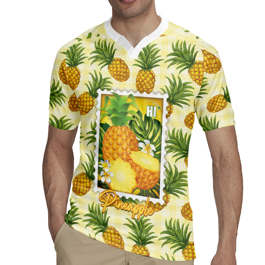Aloha Hawaii Hala Kahiki Palaka Motifs Rugby Jersey Hawaiian Pineapple Stylized Stamp LT14 - Polynesian Pride