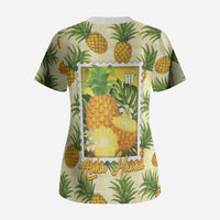 Aloha Hawaii Hala Kahiki Palaka Motifs Scrub Top Hawaiian Pineapple Stylized Stamp LT14 - Polynesian Pride