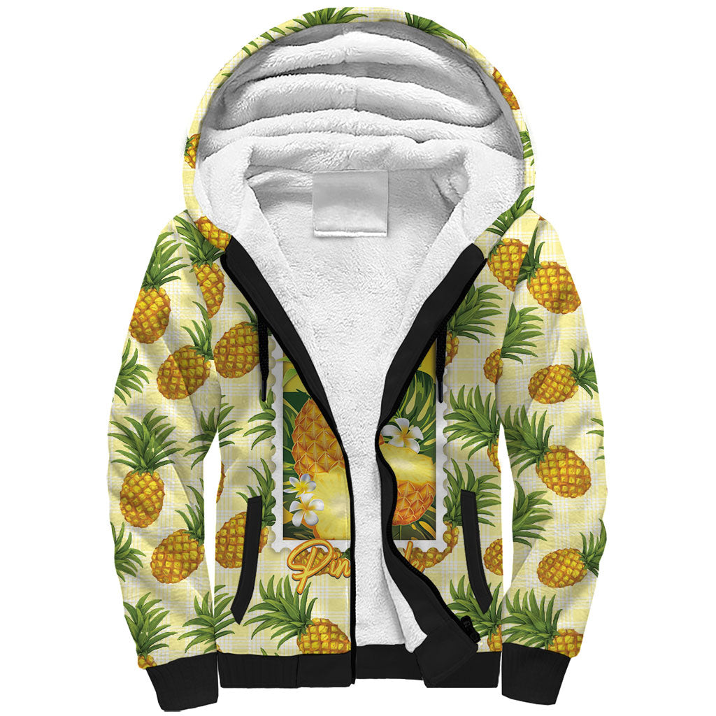 Aloha Hawaii Hala Kahiki Palaka Motifs Sherpa Hoodie Hawaiian Pineapple Stylized Stamp LT14 Unisex Yellow - Polynesian Pride