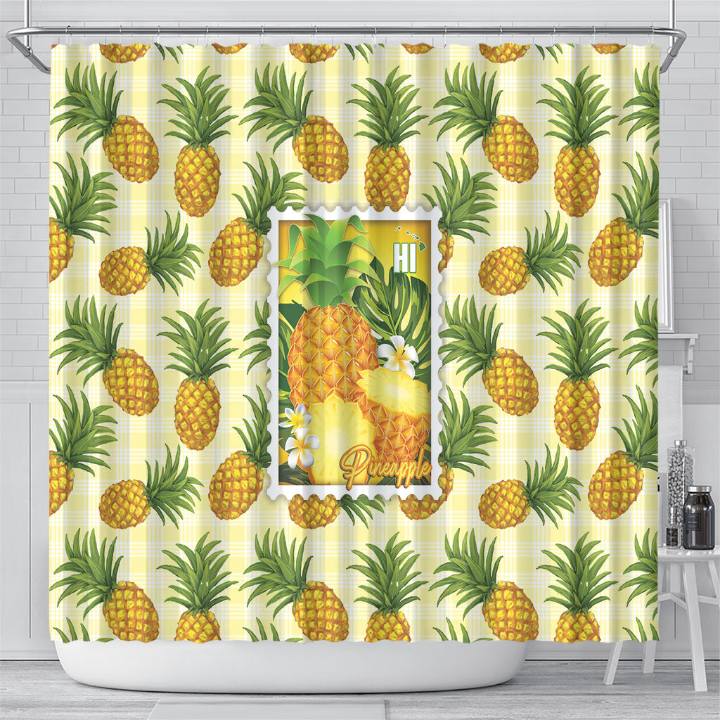 Aloha Hawaii Hala Kahiki Palaka Motifs Shower Curtain Hawaiian Pineapple Stylized Stamp LT14 - Polynesian Pride
