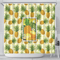 Aloha Hawaii Hala Kahiki Palaka Motifs Shower Curtain Hawaiian Pineapple Stylized Stamp LT14 - Polynesian Pride