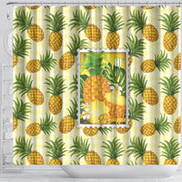 Aloha Hawaii Hala Kahiki Palaka Motifs Shower Curtain Hawaiian Pineapple Stylized Stamp LT14 - Polynesian Pride