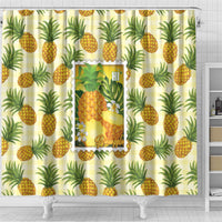 Aloha Hawaii Hala Kahiki Palaka Motifs Shower Curtain Hawaiian Pineapple Stylized Stamp LT14 - Polynesian Pride