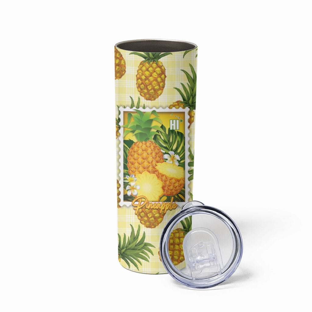 Aloha Hawaii Hala Kahiki Palaka Motifs Skinny Tumbler Hawaiian Pineapple Stylized Stamp LT14 - Polynesian Pride