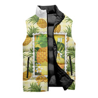 Aloha Hawaii Hala Kahiki Palaka Motifs Sleeveless Puffer Jacket Hawaiian Pineapple Stylized Stamp LT14 - Polynesian Pride
