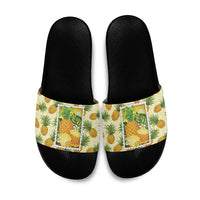 Aloha Hawaii Hala Kahiki Palaka Motifs Slide Sandals Hawaiian Pineapple Stylized Stamp LT14 Yellow - Polynesian Pride