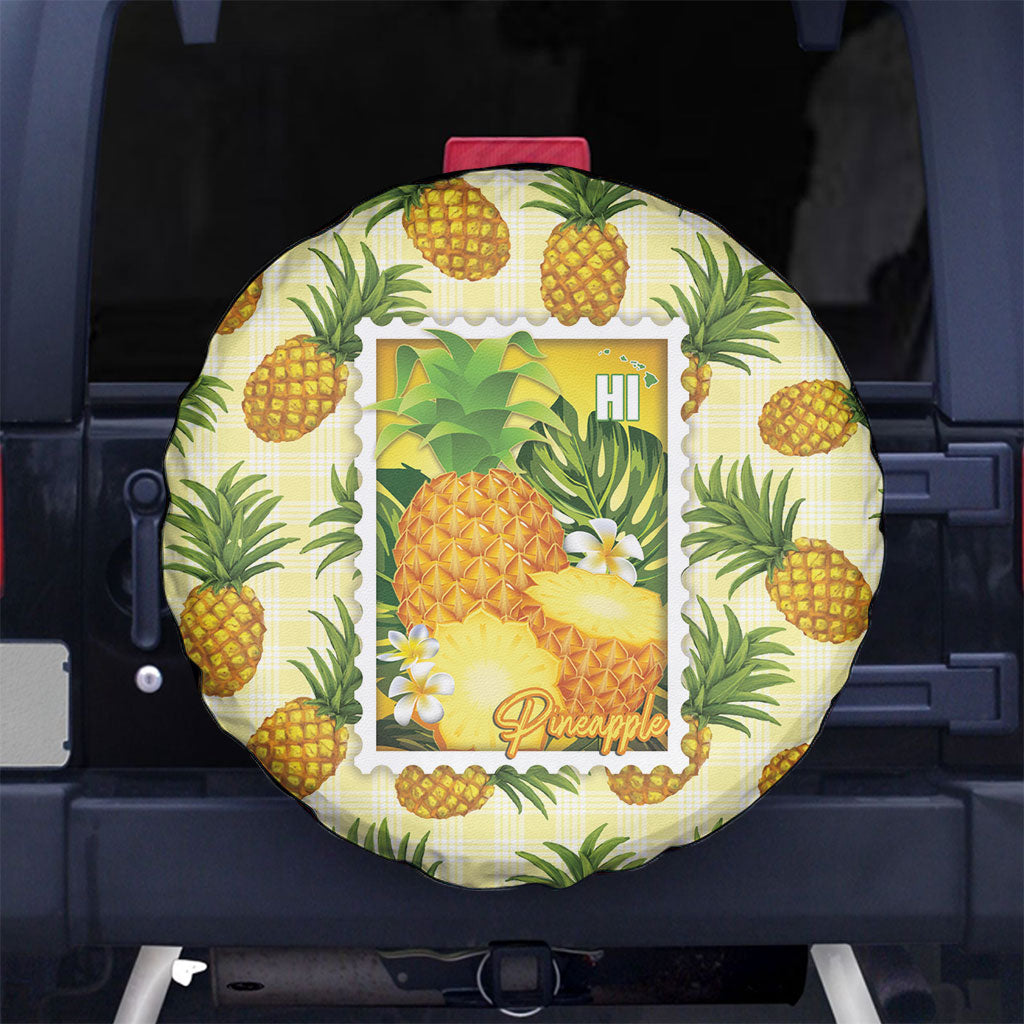 Aloha Hawaii Hala Kahiki Palaka Motifs Spare Tire Cover Hawaiian Pineapple Stylized Stamp LT14 No hole Yellow - Polynesian Pride