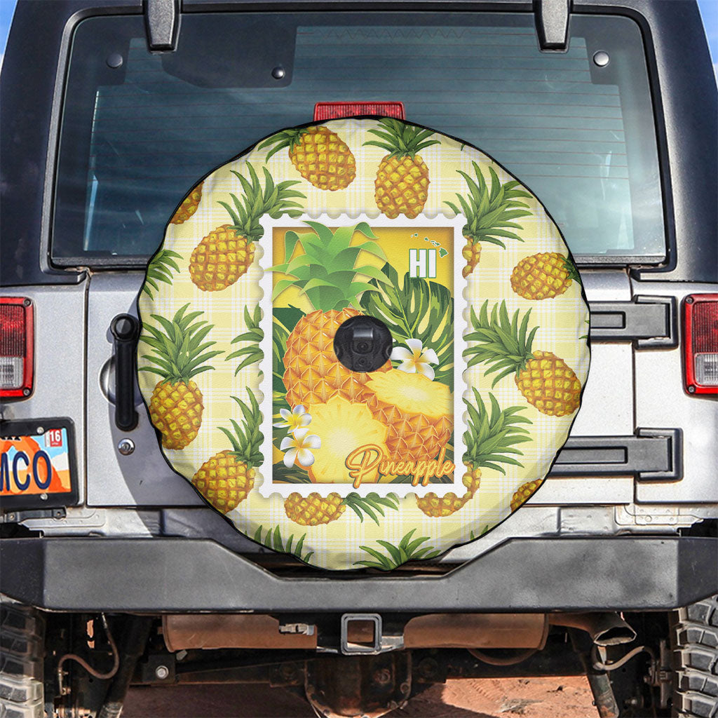 Aloha Hawaii Hala Kahiki Palaka Motifs Spare Tire Cover Hawaiian Pineapple Stylized Stamp LT14 Yellow - Polynesian Pride