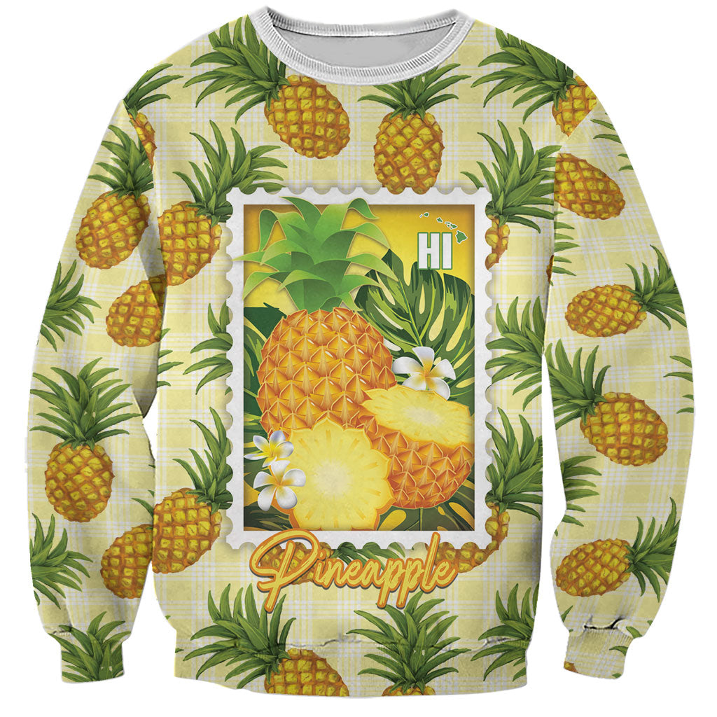 Aloha Hawaii Hala Kahiki Palaka Motifs Sweatshirt Hawaiian Pineapple Stylized Stamp LT14 Unisex Yellow - Polynesian Pride