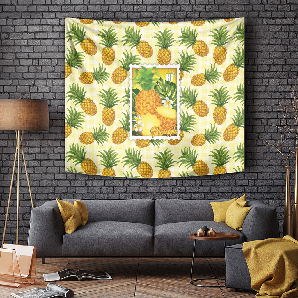 Aloha Hawaii Hala Kahiki Palaka Motifs Tapestry Hawaiian Pineapple Stylized Stamp LT14 Yellow - Polynesian Pride
