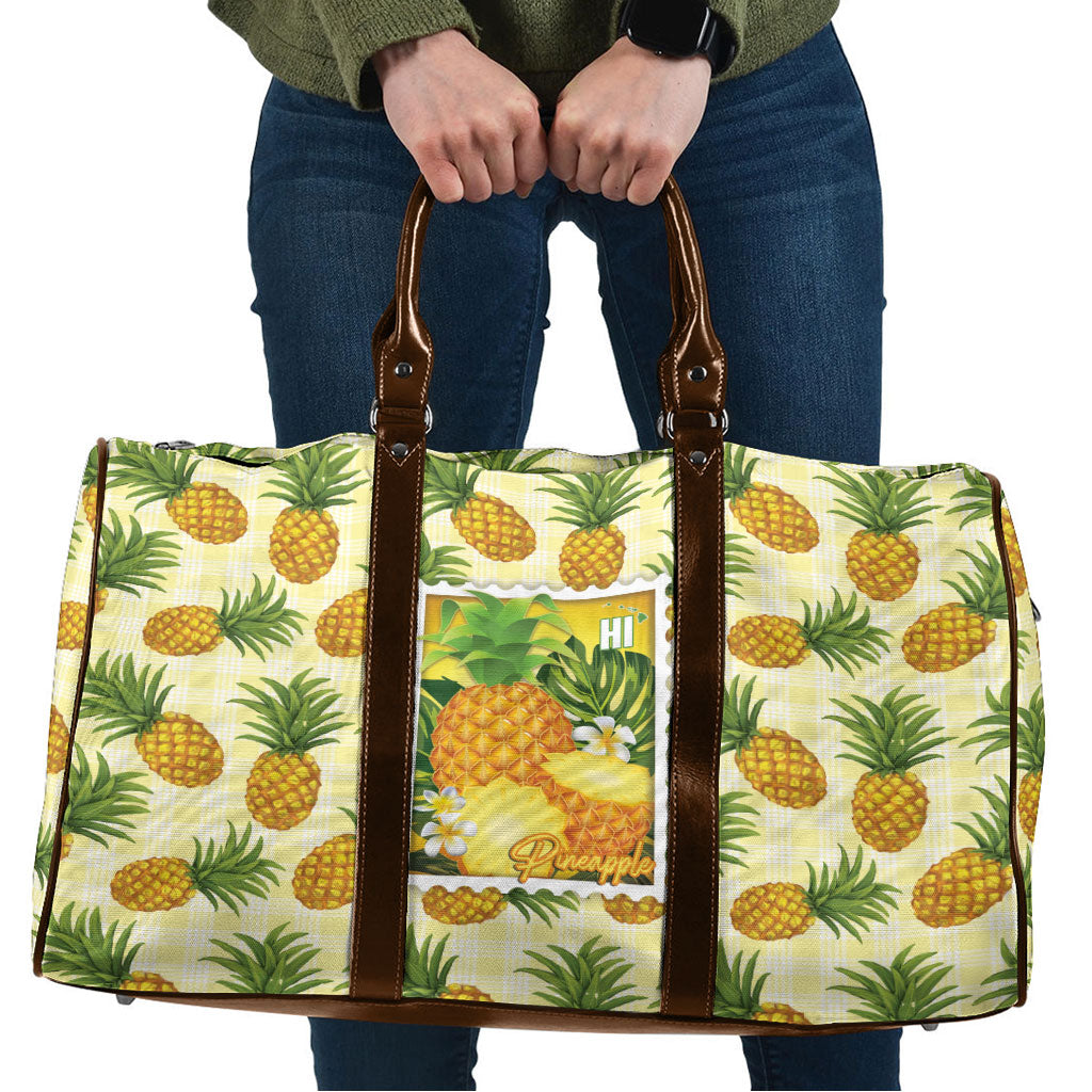 Aloha Hawaii Hala Kahiki Palaka Motifs Travel Bag Hawaiian Pineapple Stylized Stamp LT14 Yellow - Polynesian Pride