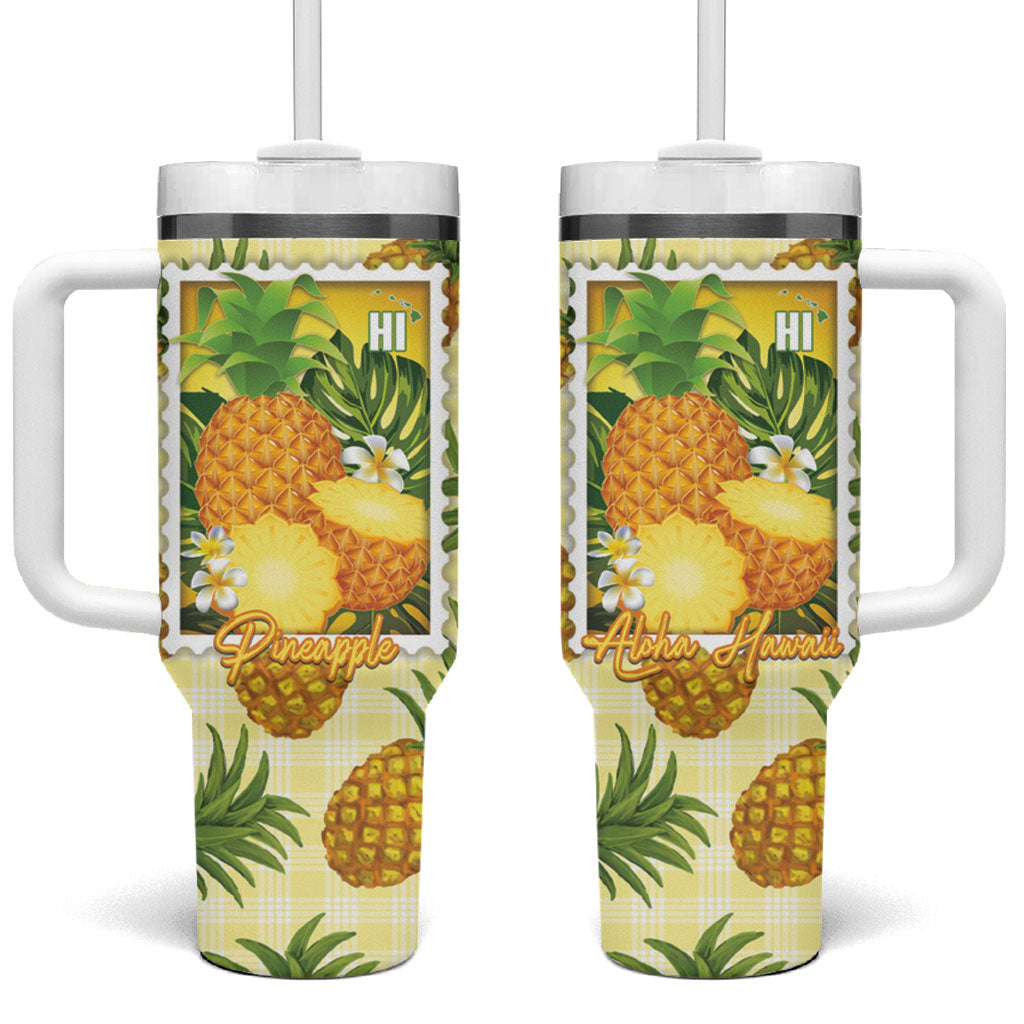 Aloha Hawaii Hala Kahiki Palaka Motifs Tumbler With Handle Hawaiian Pineapple Stylized Stamp LT14 One Size: 40 oz Yellow - Polynesian Pride