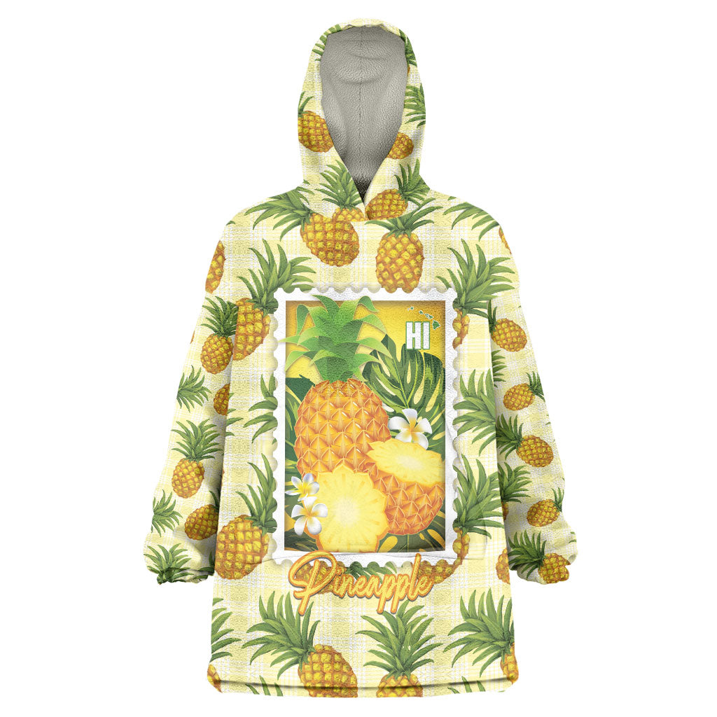 Aloha Hawaii Hala Kahiki Palaka Motifs Wearable Blanket Hoodie Hawaiian Pineapple Stylized Stamp LT14 One Size Yellow - Polynesian Pride