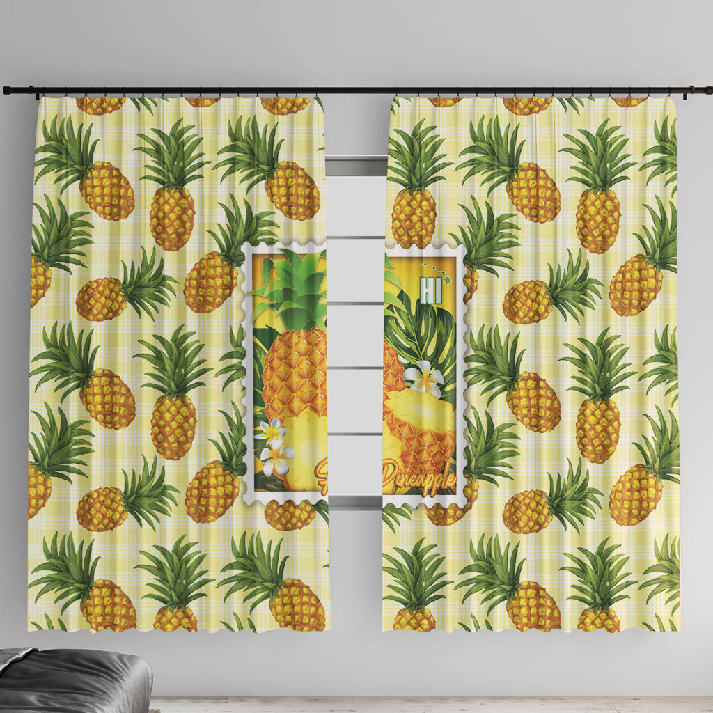 Aloha Hawaii Hala Kahiki Palaka Motifs Window Curtain Hawaiian Pineapple Stylized Stamp LT14 With Hooks Yellow - Polynesian Pride