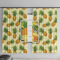 Aloha Hawaii Hala Kahiki Palaka Motifs Window Curtain Hawaiian Pineapple Stylized Stamp LT14 With Hooks Yellow - Polynesian Pride