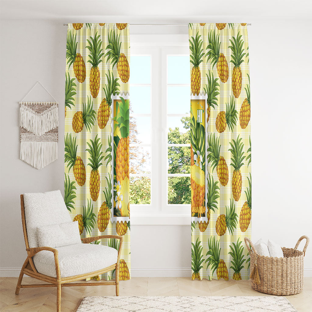 Aloha Hawaii Hala Kahiki Palaka Motifs Window Curtain Hawaiian Pineapple Stylized Stamp LT14 - Polynesian Pride