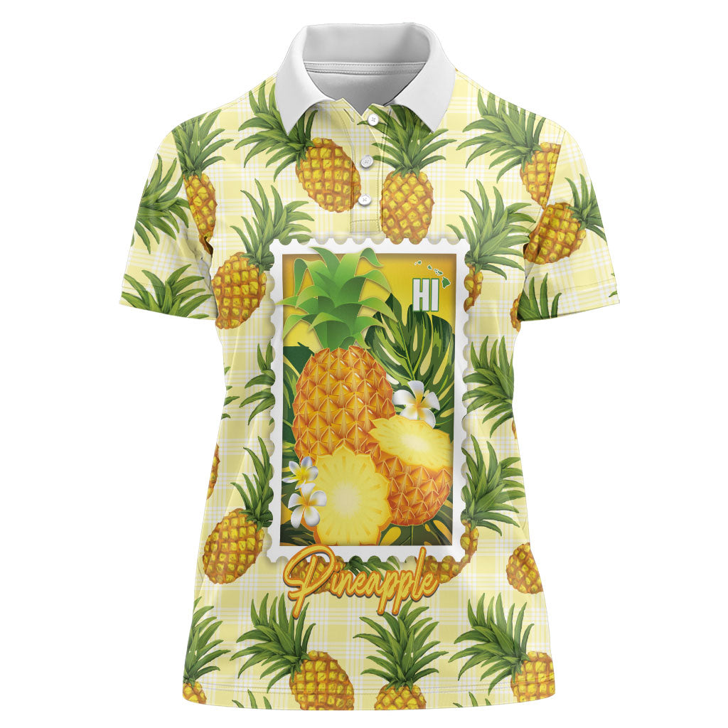 Aloha Hawaii Hala Kahiki Palaka Motifs Women Polo Shirt Hawaiian Pineapple Stylized Stamp
