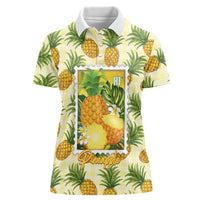 Aloha Hawaii Hala Kahiki Palaka Motifs Women Polo Shirt Hawaiian Pineapple Stylized Stamp LT14 Female Yellow - Polynesian Pride
