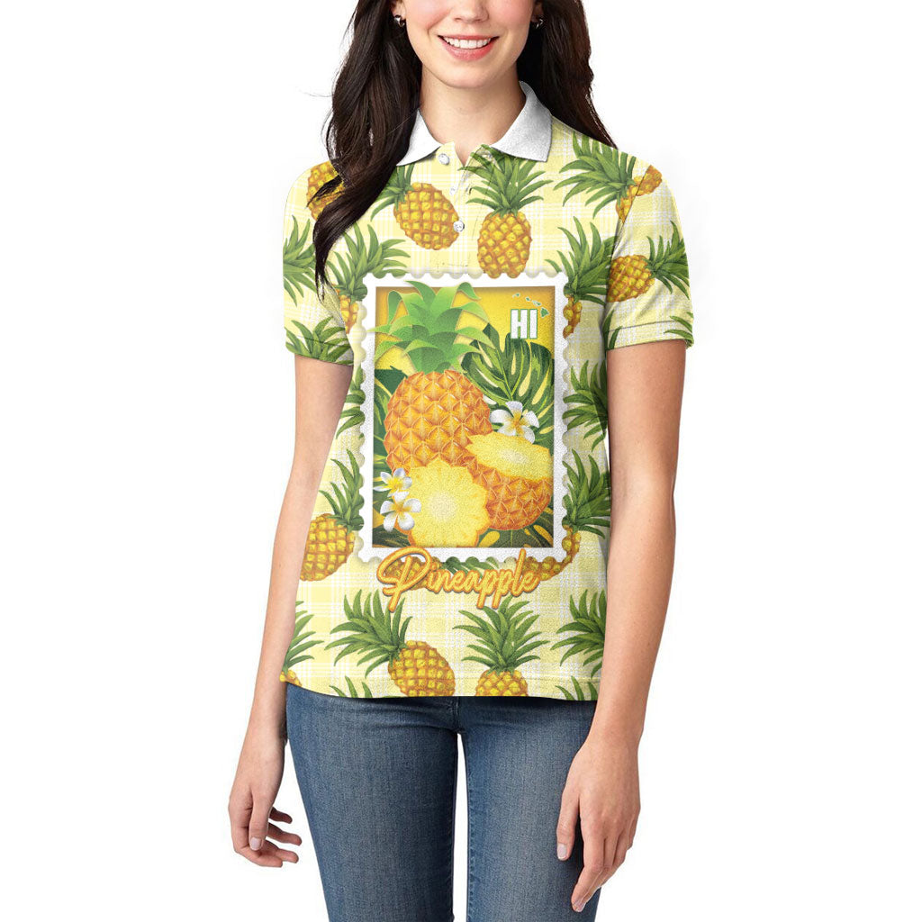 Aloha Hawaii Hala Kahiki Palaka Motifs Women Polo Shirt Hawaiian Pineapple Stylized Stamp LT14 - Polynesian Pride