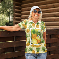 Aloha Hawaii Hala Kahiki Palaka Motifs Women Polo Shirt Hawaiian Pineapple Stylized Stamp LT14 - Polynesian Pride