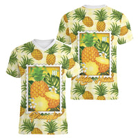 Aloha Hawaii Hala Kahiki Palaka Motifs Women V-Neck T-Shirt Hawaiian Pineapple Stylized Stamp LT14 - Polynesian Pride