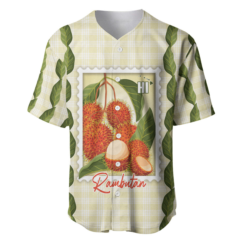 Aloha Hawaii Rambutan Palaka Motifs Baseball Jersey Hawaiian Fruit Stylized Stamp LT14 Yellow - Polynesian Pride
