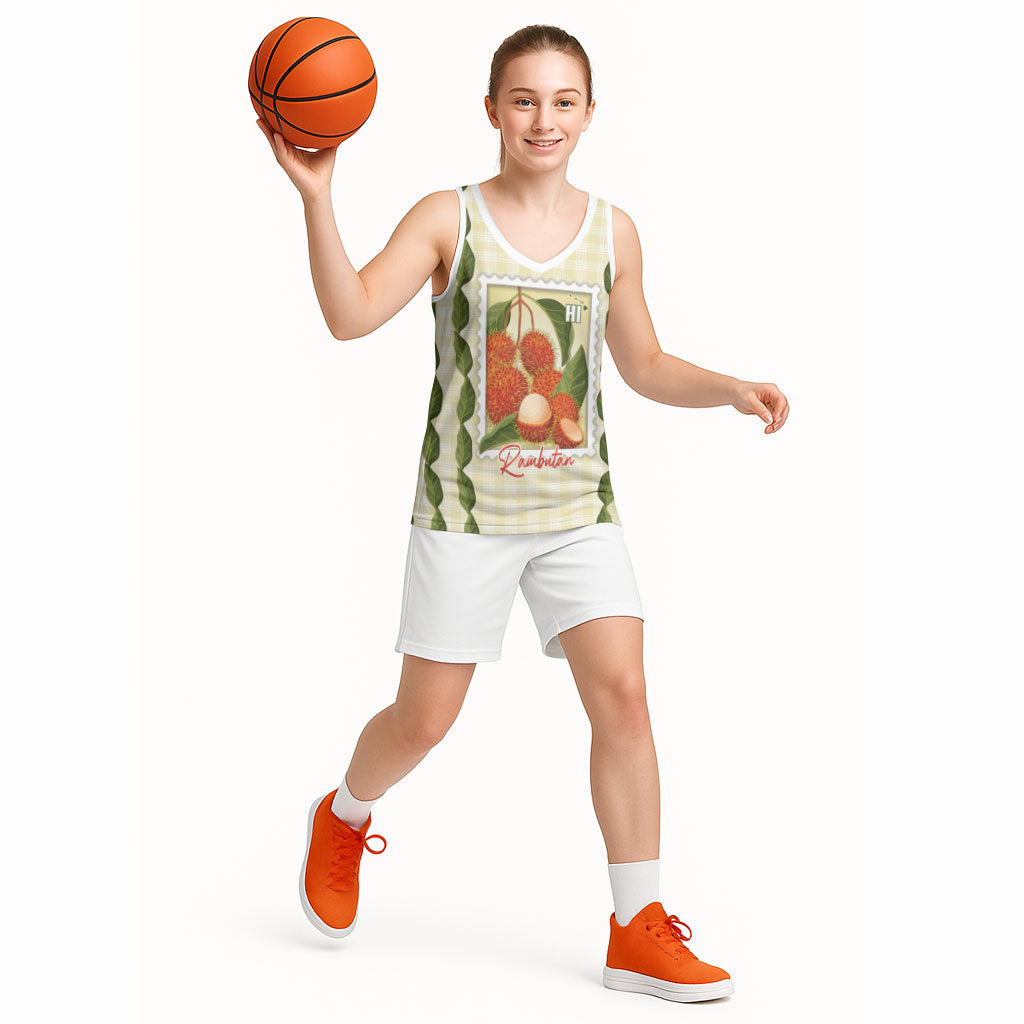 Aloha Hawaii Rambutan Palaka Motifs Basketball Jersey Hawaiian Fruit Stylized Stamp LT14 - Polynesian Pride