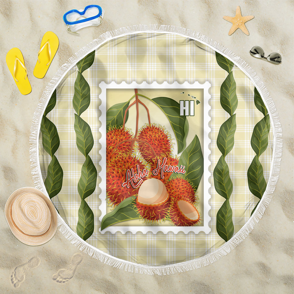Aloha Hawaii Rambutan Palaka Motifs Beach Blanket Hawaiian Fruit Stylized Stamp LT14 One Size 150cm Yellow - Polynesian Pride