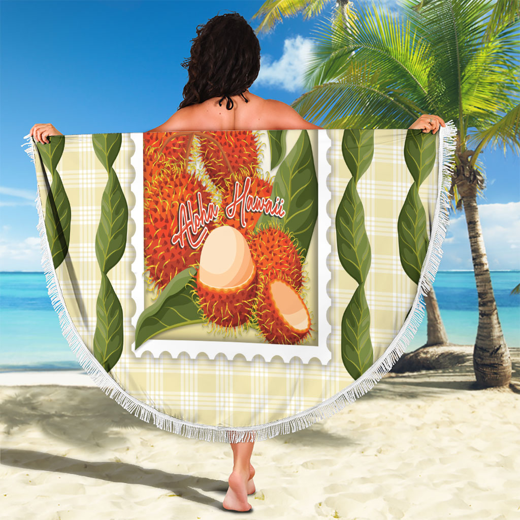 Aloha Hawaii Rambutan Palaka Motifs Beach Blanket Hawaiian Fruit Stylized Stamp LT14 - Polynesian Pride