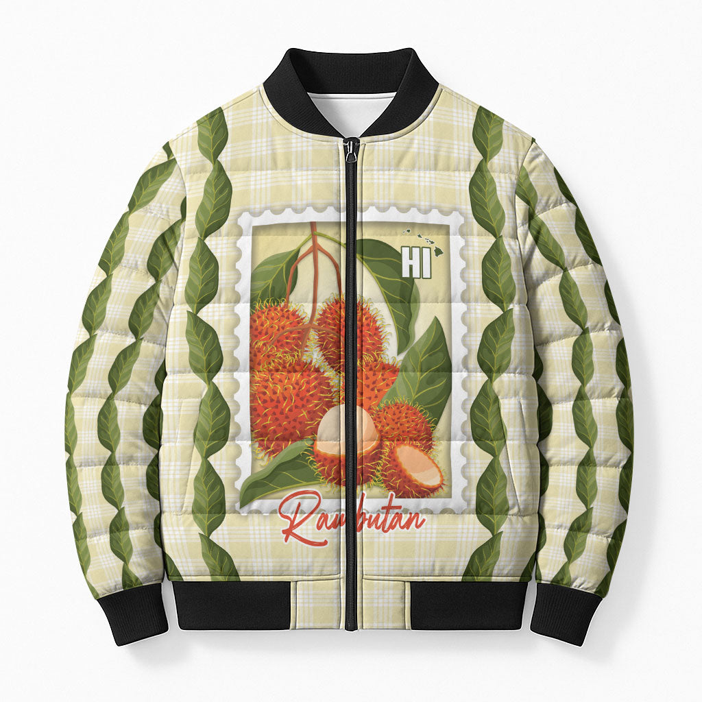 Aloha Hawaii Rambutan Palaka Motifs Bomber Puffer Jacket Hawaiian Fruit Stylized Stamp LT14 Unisex Yellow - Polynesian Pride