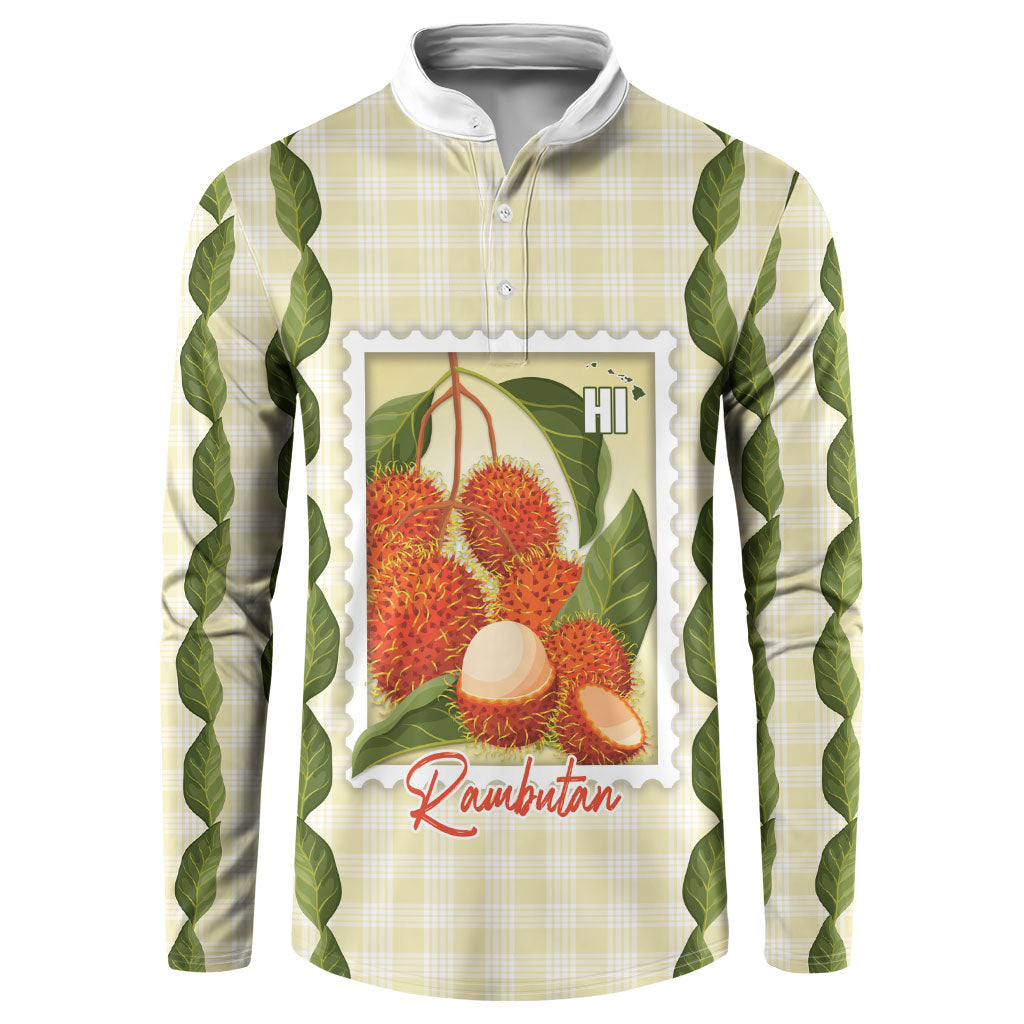 Aloha Hawaii Rambutan Palaka Motifs Button Sweatshirt Hawaiian Fruit Stylized Stamp LT14 Yellow - Polynesian Pride
