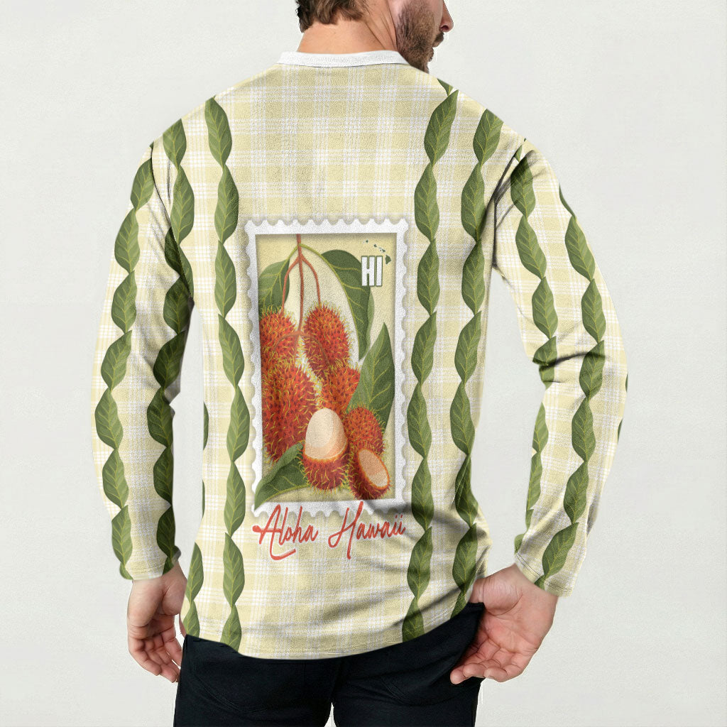 Aloha Hawaii Rambutan Palaka Motifs Button Sweatshirt Hawaiian Fruit Stylized Stamp LT14 - Polynesian Pride