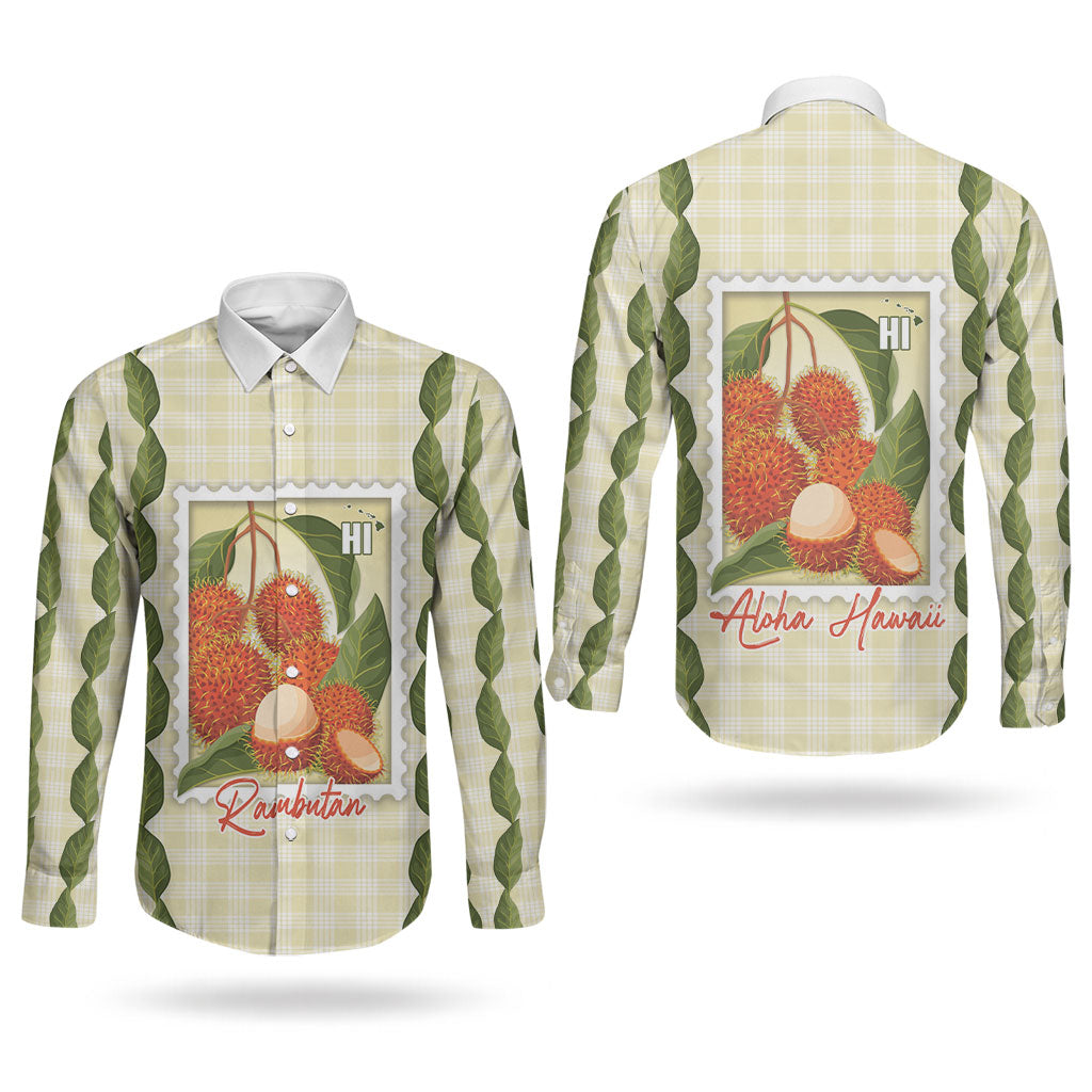 Aloha Hawaii Rambutan Palaka Motifs Couples Matching Mermaid Dress and Long Sleeve Button Shirt Hawaiian Fruit Stylized Stamp LT14 - Polynesian Pride