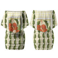 Aloha Hawaii Rambutan Palaka Motifs Couples Matching Off Shoulder Short Dress and Long Sleeve Button Shirt Hawaiian Fruit Stylized Stamp LT14 - Polynesian Pride