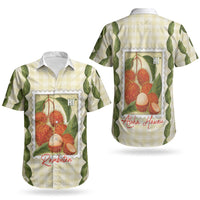 Aloha Hawaii Rambutan Palaka Motifs Couples Matching Short Sleeve Bodycon Dress and Hawaiian Shirt Hawaiian Fruit Stylized Stamp LT14 - Polynesian Pride