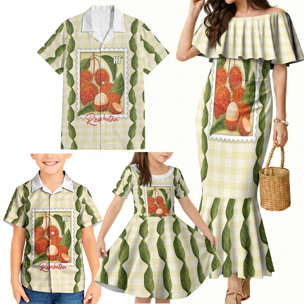 Aloha Hawaii Rambutan Palaka Motifs Family Matching Mermaid Dress and Hawaiian Shirt Hawaiian Fruit Stylized Stamp LT14 - Polynesian Pride