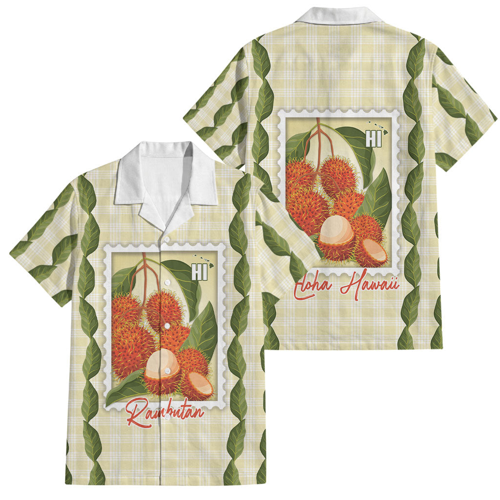 Aloha Hawaii Rambutan Palaka Motifs Family Matching Off Shoulder Maxi Dress and Hawaiian Shirt Hawaiian Fruit Stylized Stamp LT14 Dad's Shirt - Short Sleeve Yellow - Polynesian Pride