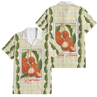 Aloha Hawaii Rambutan Palaka Motifs Family Matching Off Shoulder Maxi Dress and Hawaiian Shirt Hawaiian Fruit Stylized Stamp LT14 Dad's Shirt - Short Sleeve Yellow - Polynesian Pride