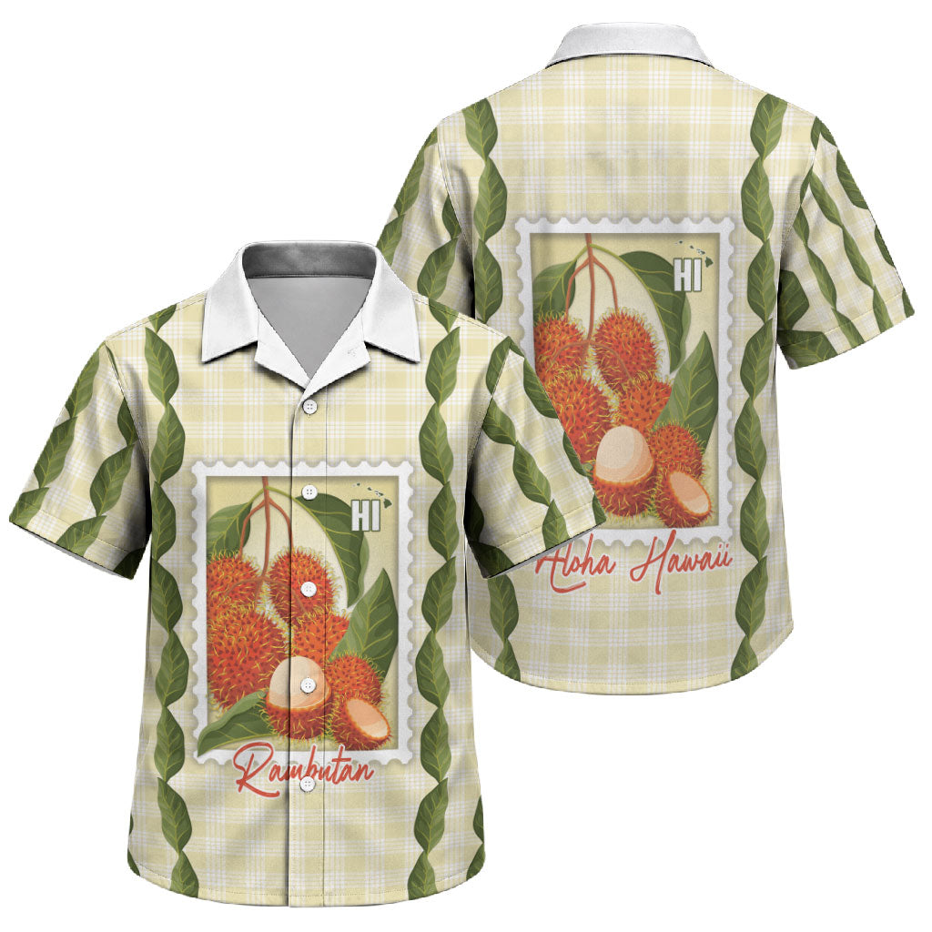 Aloha Hawaii Rambutan Palaka Motifs Family Matching Off Shoulder Maxi Dress and Hawaiian Shirt Hawaiian Fruit Stylized Stamp LT14 Son's Shirt Yellow - Polynesian Pride