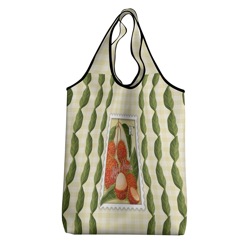 Aloha Hawaii Rambutan Palaka Motifs Grocery Bag Hawaiian Fruit Stylized Stamp LT14 - Polynesian Pride