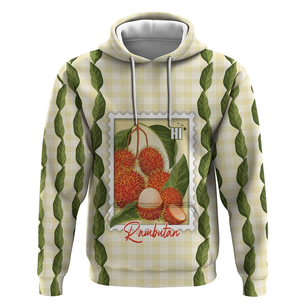 Aloha Hawaii Rambutan Palaka Motifs Hoodie Hawaiian Fruit Stylized Stamp LT14 Pullover Hoodie Yellow - Polynesian Pride