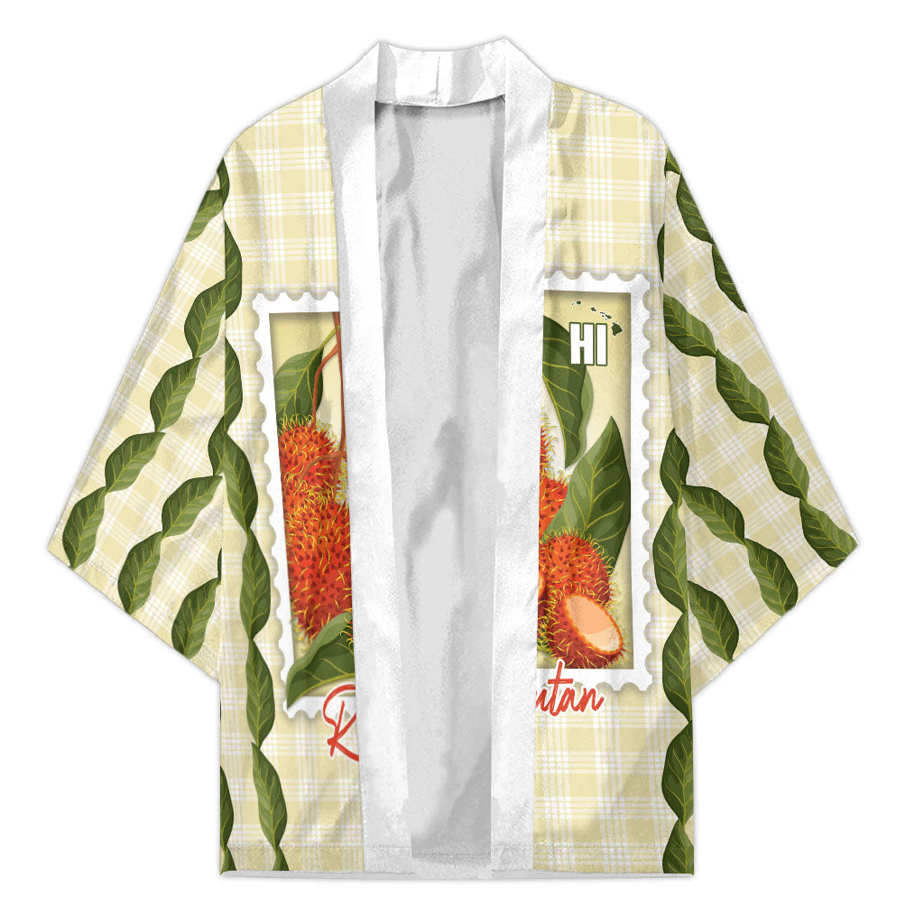 Aloha Hawaii Rambutan Palaka Motifs Kimono Hawaiian Fruit Stylized Stamp LT14 Unisex Yellow - Polynesian Pride