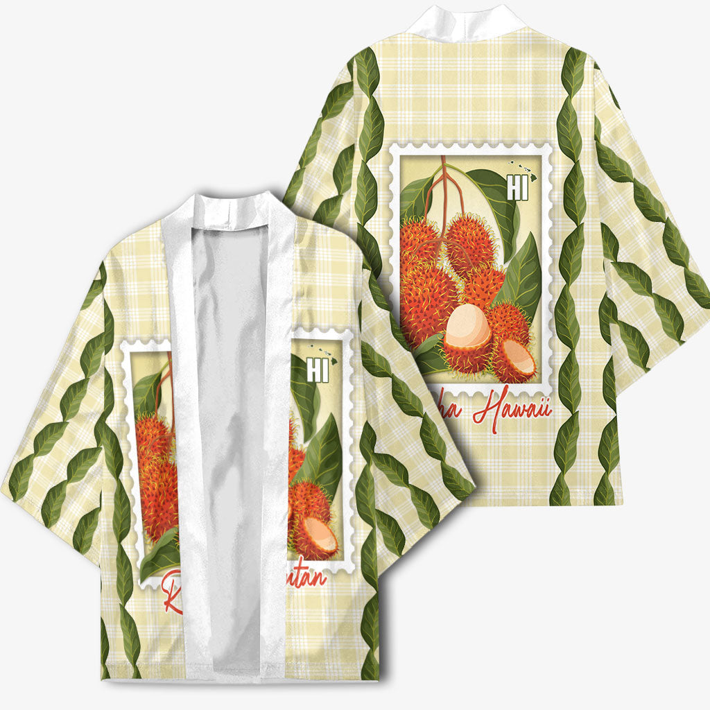 Aloha Hawaii Rambutan Palaka Motifs Kimono Hawaiian Fruit Stylized Stamp LT14 - Polynesian Pride
