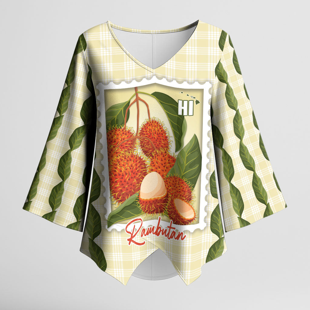 Aloha Hawaii Rambutan Palaka Motifs Kimono Sleeve Blouse Hawaiian Fruit Stylized Stamp LT14 Female Yellow - Polynesian Pride