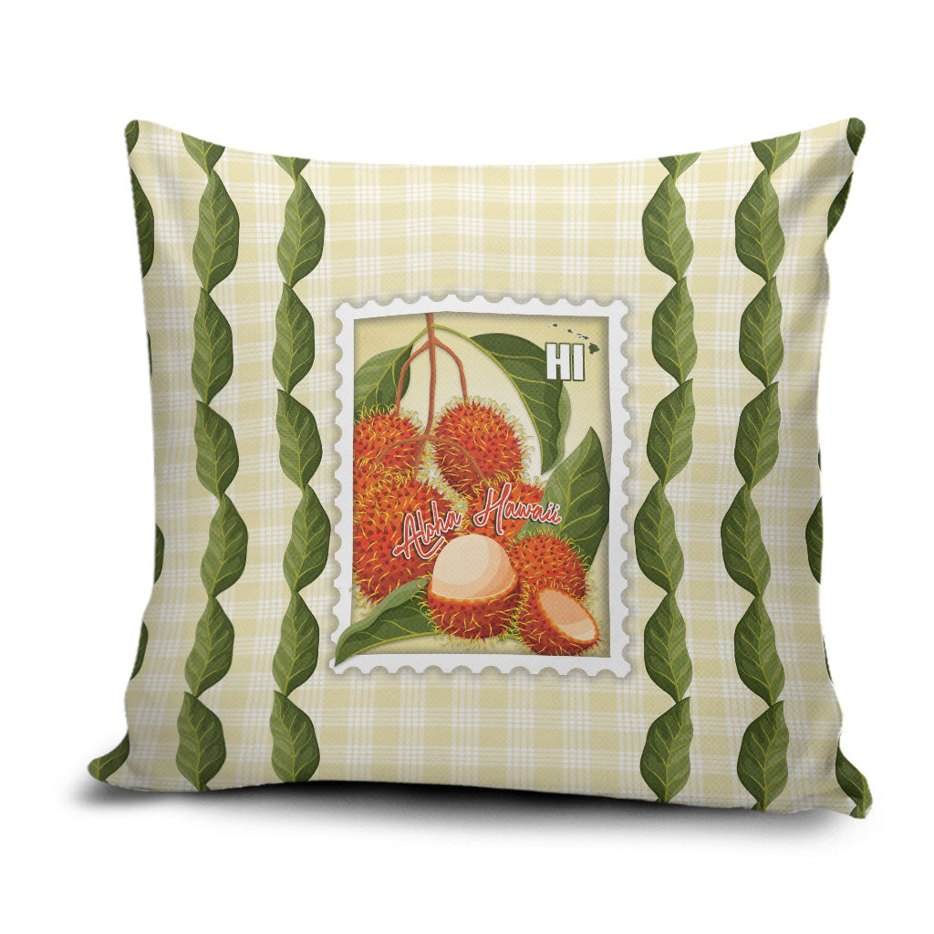 Aloha Hawaii Rambutan Palaka Motifs Pillow Cover Hawaiian Fruit Stylized Stamp LT14 Yellow - Polynesian Pride