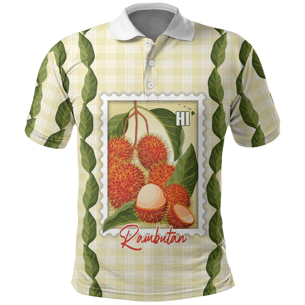 Aloha Hawaii Rambutan Palaka Motifs Polo Shirt Hawaiian Fruit Stylized Stamp LT14 Yellow - Polynesian Pride
