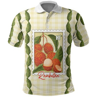 Aloha Hawaii Rambutan Palaka Motifs Polo Shirt Hawaiian Fruit Stylized Stamp LT14 Yellow - Polynesian Pride